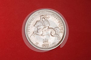 1925 year Lithuanian 5 Litas silver coin isolated