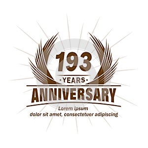 193 years anniversary. Elegant anniversary design. 193rd years logo.