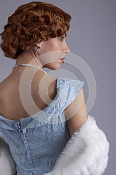 1930`s woman in blue dress