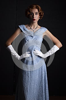 1930`s woman in blue dress