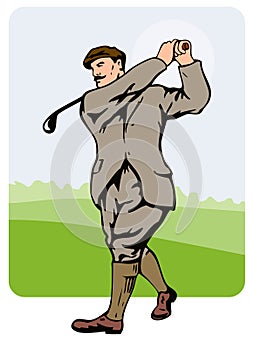 1930s golfer teeing off