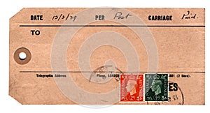 1930s parcel tag