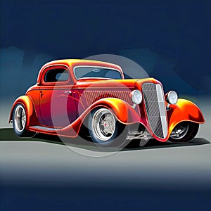 1935 3 window coupe hot rod cartoon, Generative AI