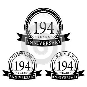 194 years anniversary celebration logotype. 194th anniversary logo collection. Set of anniversary design template.