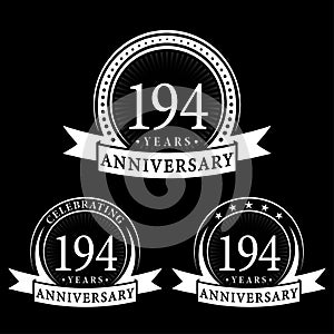 194 years anniversary celebration logotype. 194th anniversary logo collection. Set of anniversary design template.