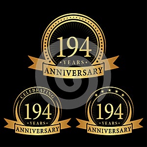 194 years anniversary celebration logotype. 194th anniversary logo collection. Set of anniversary design template.