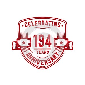 194 years anniversary celebration shield design template. 194th anniversary logo. Vector and illustration.