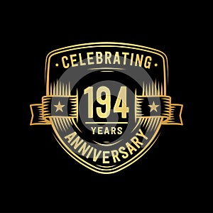 194 years anniversary celebration shield design template. 194th anniversary logo. Vector and illustration.