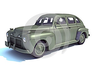 1940 vintage Old car 3D rendering on white background