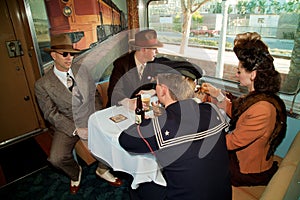 1940s reenactors on train