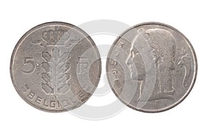 1950 Belgium 5 francs coin