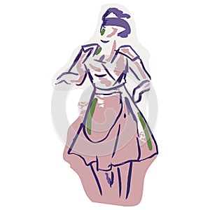 1950s housewife stylish outfit illustration. Hand drawn loose lineart style of retro fifties vintage woman model clip