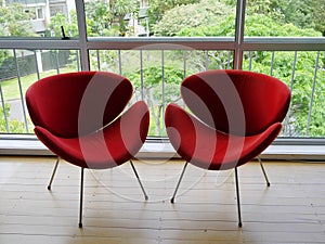 1950s: modernist red chairs photo
