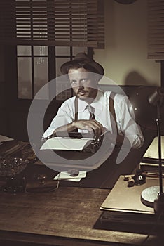 1950s reporter posing