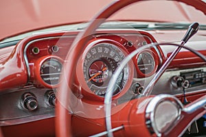 1957 Chevy steering wheel and gauges