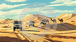 1960s desert safari adventure classic jeeps and camels