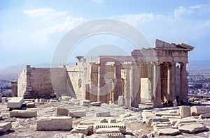 1960s vintage photo. Propylaea ruins at Acropolis, Athens, Greece.