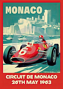 1963 Monte Carlo Grand Prix Retro Poster Generative AI Illustration