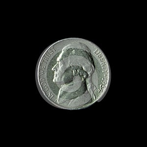 1964 Jefferson Nickel isolated on the  black background