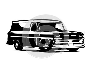 1965 panel truck silhouette. view from side isolated white background.