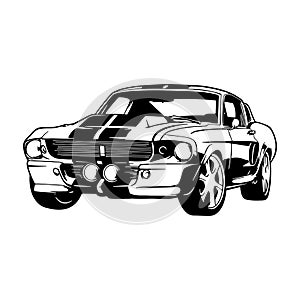 1967 Ford mustang shelby gt500 eleanor Classic Sport Car, Muscle car, Vintage car, Stencil, Silhouette, Vector Clip Art