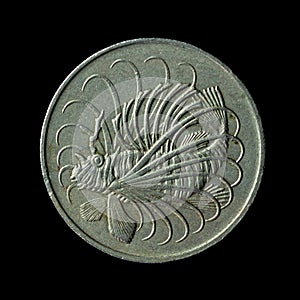 1967 Singapore Fifty Cents isolated on the black background