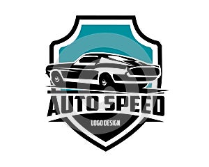 1968 Mustang GT 390 auto speed car logo silhouette.