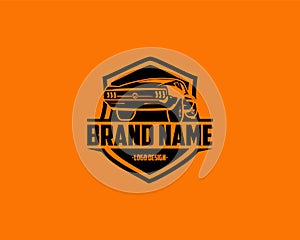 1968 mustang gt 390 vintage car. premium vintage vector logo design. isolated against the background of the worn legend.