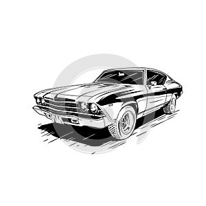 1969 Chevrolet Chevelle car illustration vector line art black and white