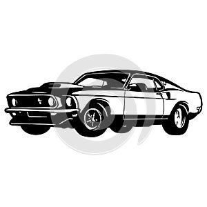 1969 Ford Mustang Boss 429 Classic Sport Car, Muscle car, Vintage car, Stencil, Silhouette, Vector Clip Art for tshirt