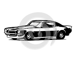 1970 Chevrolet Camaro logo. isolated white background view from side.