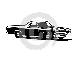 1970 Chevy camaro car logo silhouette isolated white background side view.