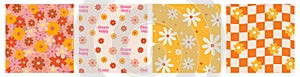 1970 Daisy Flowers Seamless Pattern Set