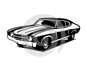 1970 ford mustang car. silhouette vector design. isolated white background view from side