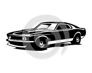 1970 ford mustang car silhouette vector illustration. isolated on white background.