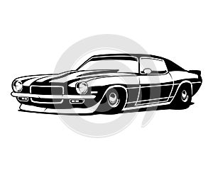 1970\'s old chevy camaro isolated white background side view. best for logo, badge, available in eps 10.