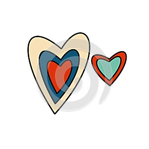 1970 sticker Two hearts Vector illustration on white background