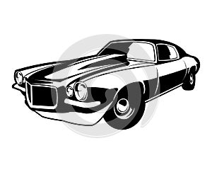 1970s Chevrolet Camaro logo silhouette. isolated white background view from front.