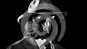 1970s Detective Parrot: Chiaroscuro Bird In Monochrome Pop Art