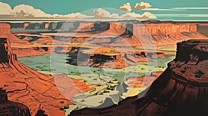 1970s Plateau Postcard For Canyonlands National Park With Screen Printed Color Blocking