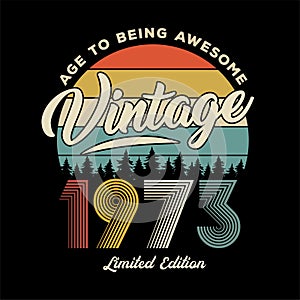 1973 vintage retro t shirt design, vector, black background