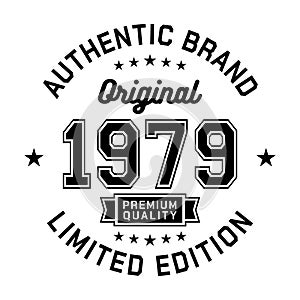 1979 Authentic brand. Apparel fashion design. Graphic design for t-shirt.