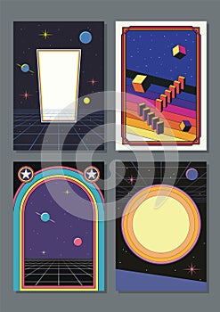 1980s Abstract Space Vector Illustration Set