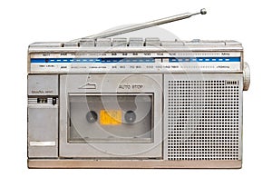 1980s Radio Tape portable music player.White backdrop With Clipping PATH