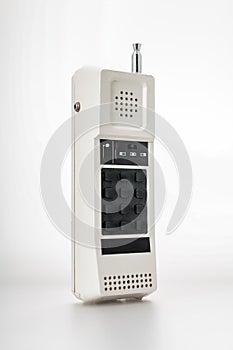 1980s white phone, metal antenna, tech oldie