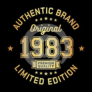 1983 Authentic brand. Apparel fashion design. Graphic design for t-shirt.