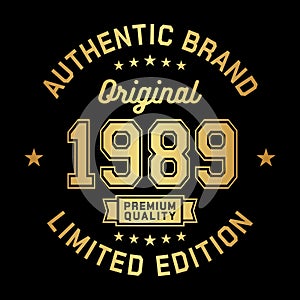 1989 Authentic brand. Apparel fashion design. Graphic design for t-shirt.