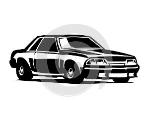 1990 mustang silhouette. American classic sports car, using a powerful 5.0 liter V8 engine.