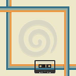 1990s and 80s retro frame with cassette tape vector illustration background