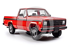 1990s Classic Red Pickup Truck Isolated on White Background, Generative AI